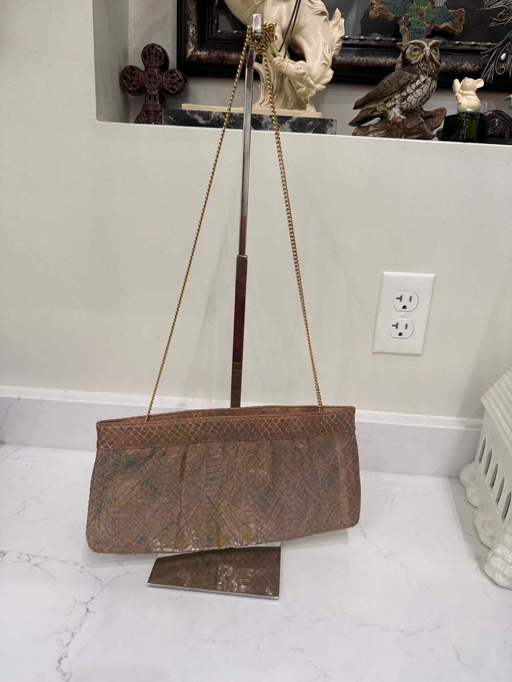 H.J. Redmon Vintage Snakeskin Shoulder Bag Gold Chain Multi